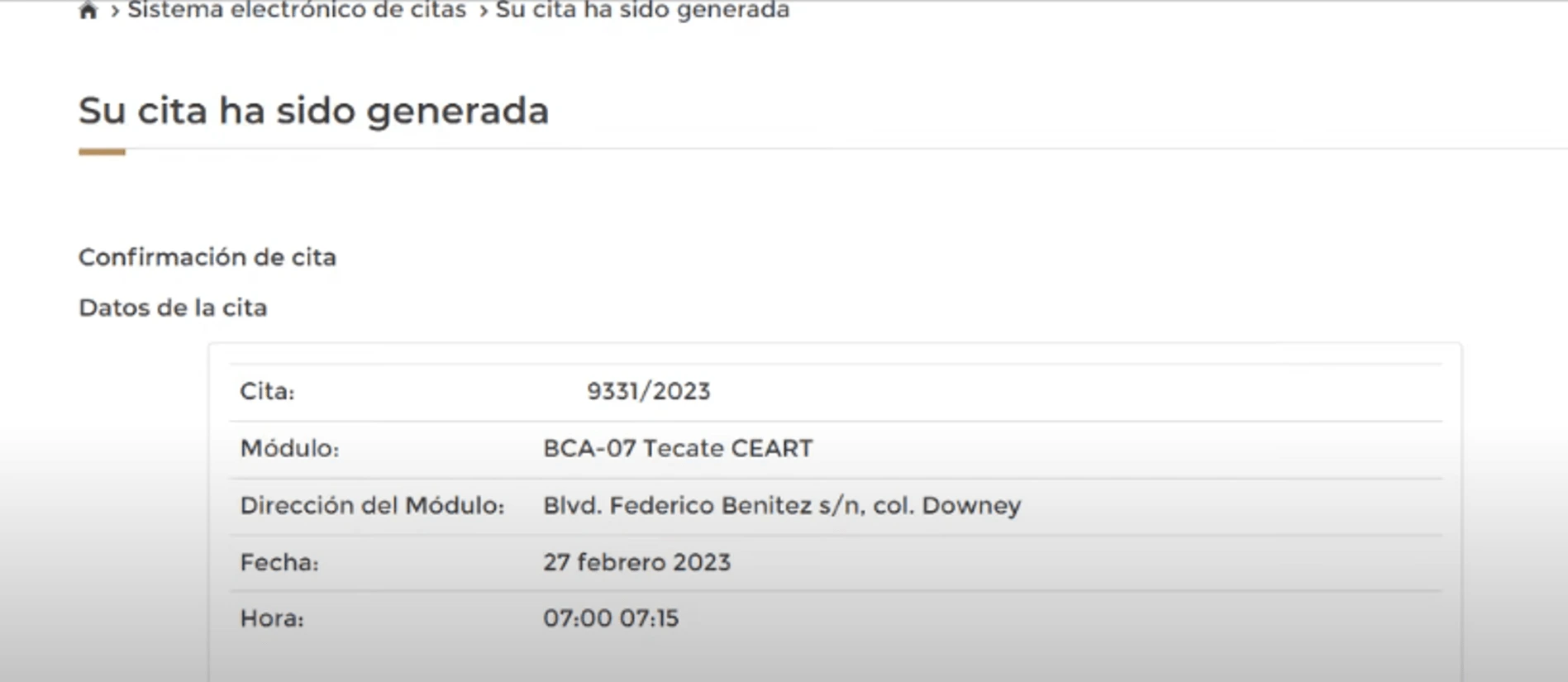 Imprimir comprobante cita REPUVE