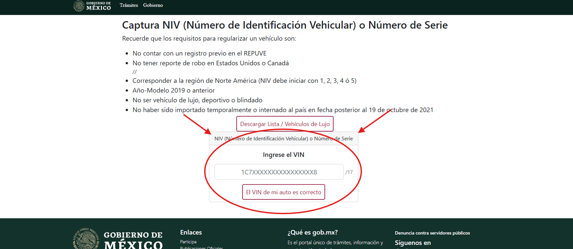 NIV para regularizar auto americano
